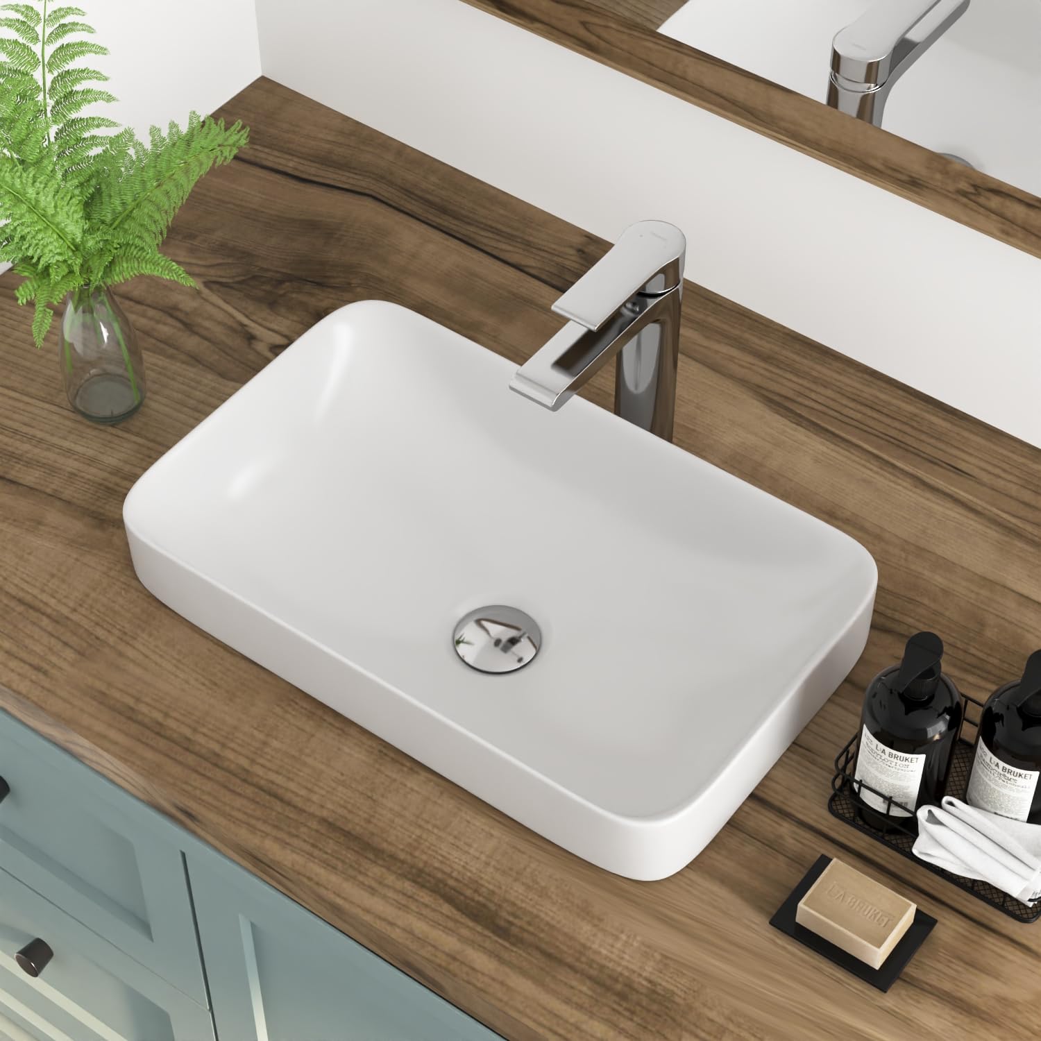 DeerValley Rectangle Bathroom Sink Semi Recessed White 19"x12" Modern Basin