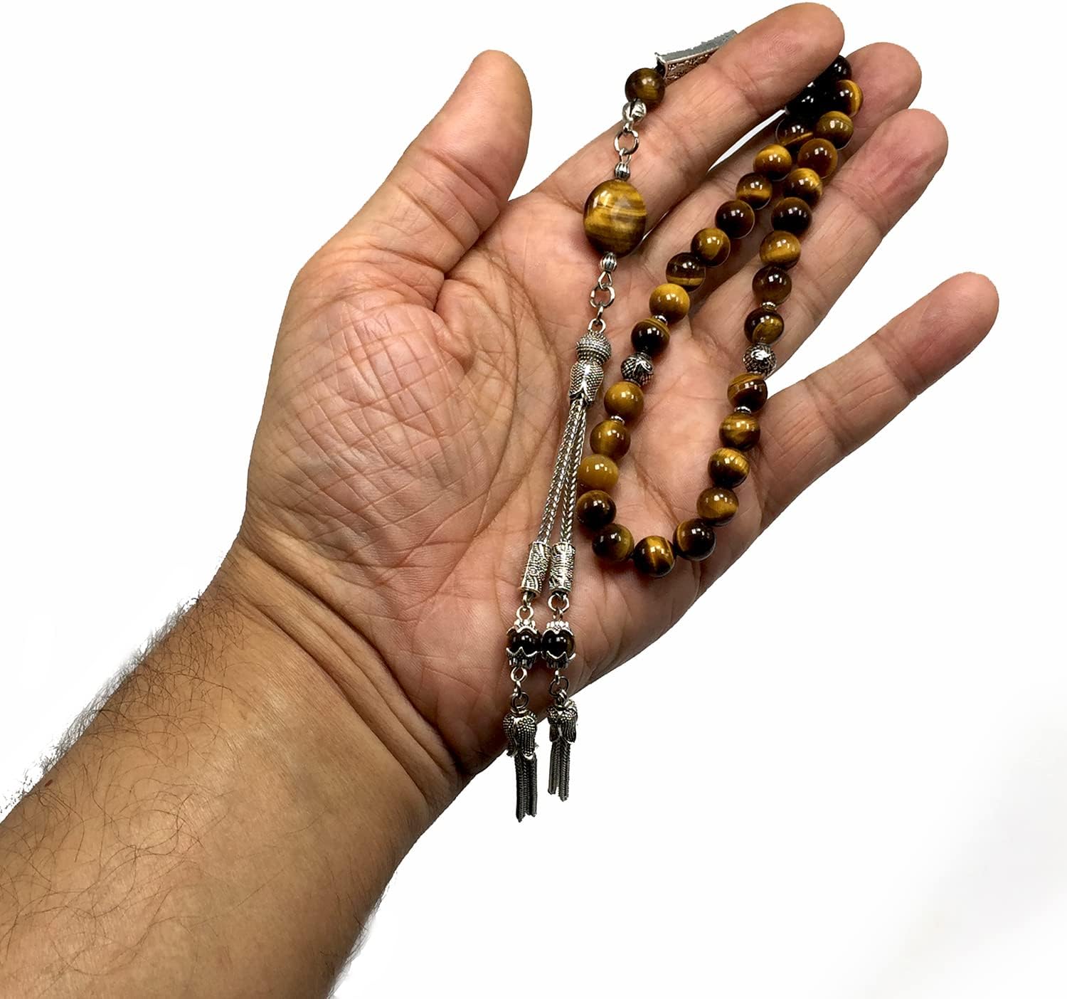 Stylist Prayer Beads (8 mm-33 Beads) Tesbih-Tasbih-Tasbeeh-Misbaha-Masbaha-Subha-Sebha-Sibha-Rosary (Tiger Eye Stone)