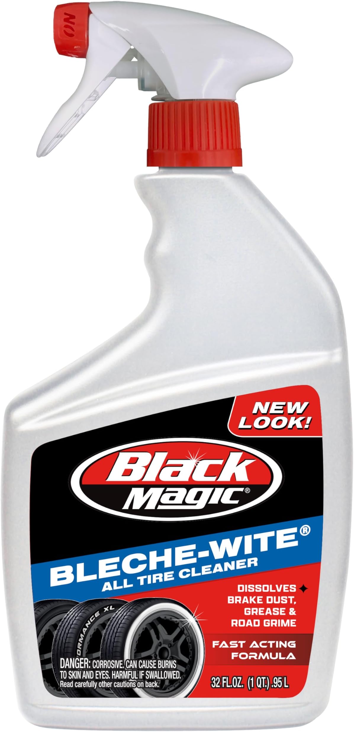 A USA Product BlackMagic® Bleche-White® Car/Truck Tire Cleaner Spray, 32 Oz, Solves Brake-Dust, Grease, Grim & Road Flim