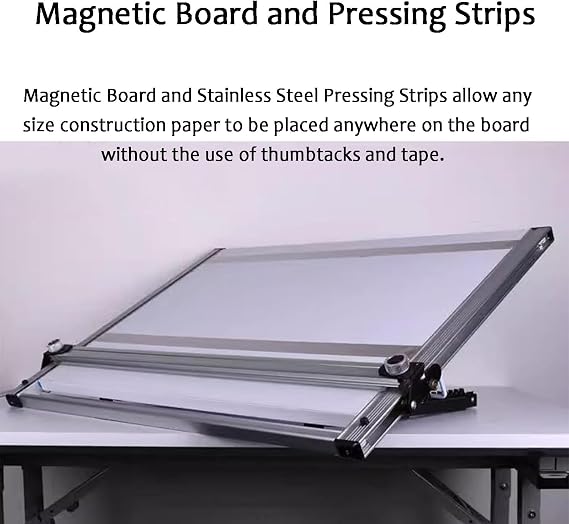 Multi-Angled Drawing Board with Ruler and Parallel Motion Bar, Portable Laminated Surface for Artists, Designers, and Students