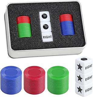 Left Right Center Dice Game, Kids Adults Camping LRC Dice Games, Picnic Dice Games for Kids Including 3 Dices 36 Colorful Chips, Interactive Toy, Table Board Game Accessories for Family Nights Party