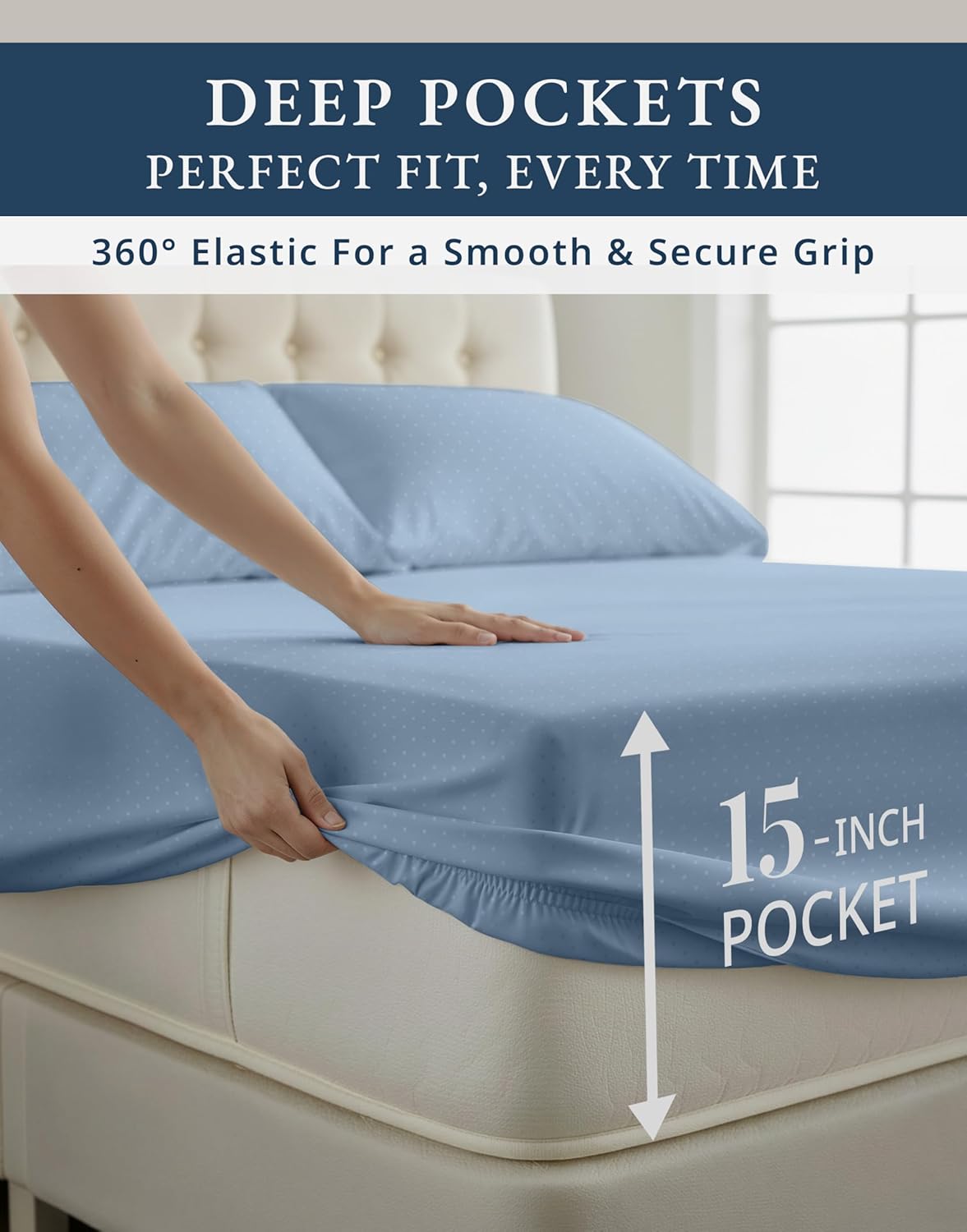 LANE LINEN 100% Egyptian Cotton Queen Sheet Set, Soft & Comfy Thick Fully Elasticized Mercerized Cotton Sheets Queen Size Set, No Pill Fade Resistant Elegant Swiss Dot - French Blue