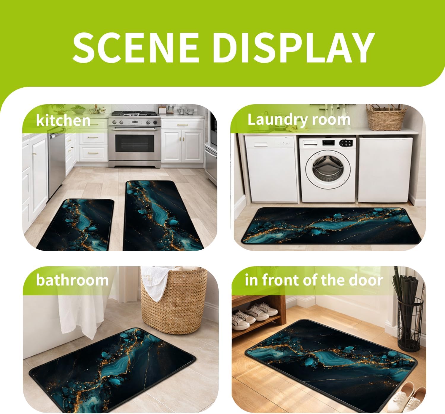 Classic Kitchen Mats for Floor, 2-Piece Non-Slip Kitchen Rugs, Washable Kitchen Mat for Kitchen, Hallway, and Laundry Decor, Sizes 17"x30" + 17"x47"