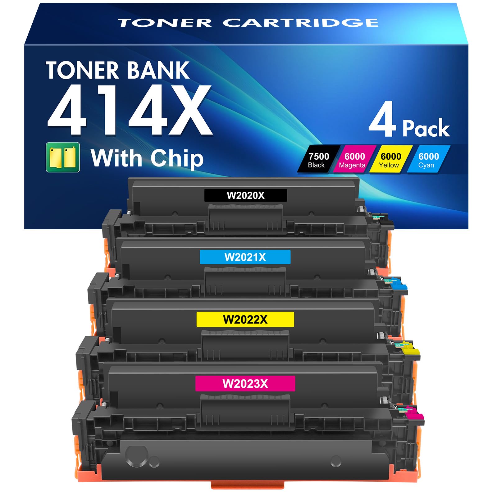 414X Toner Cartridges 4 Pack High Yield MFP M479fdw Compatible Replacment for HP 414X 414A for HP Color Laserjet Pro MFP M479fdw M454dw M479fdn M454dn M479dw Printer Ink (Black Cyan Yellow Magenta)