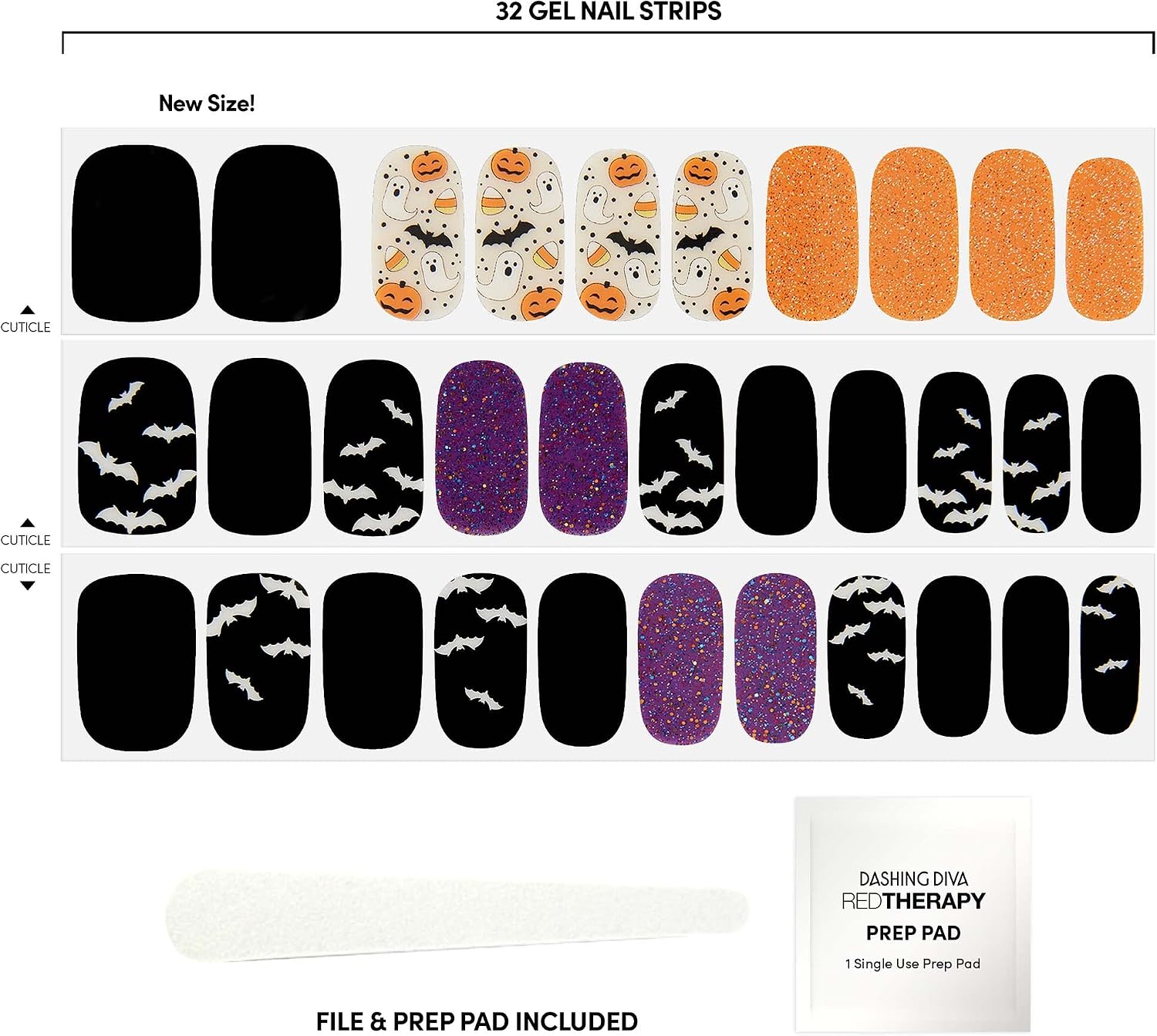 Dashing Diva Gloss Halloween Nail Strips - Bat Magic | UV Free, Long Lasting, Cute Halloween Gel Nail Stickers | Contains 32 Wraps, 1 Prep Pad, 1 File
