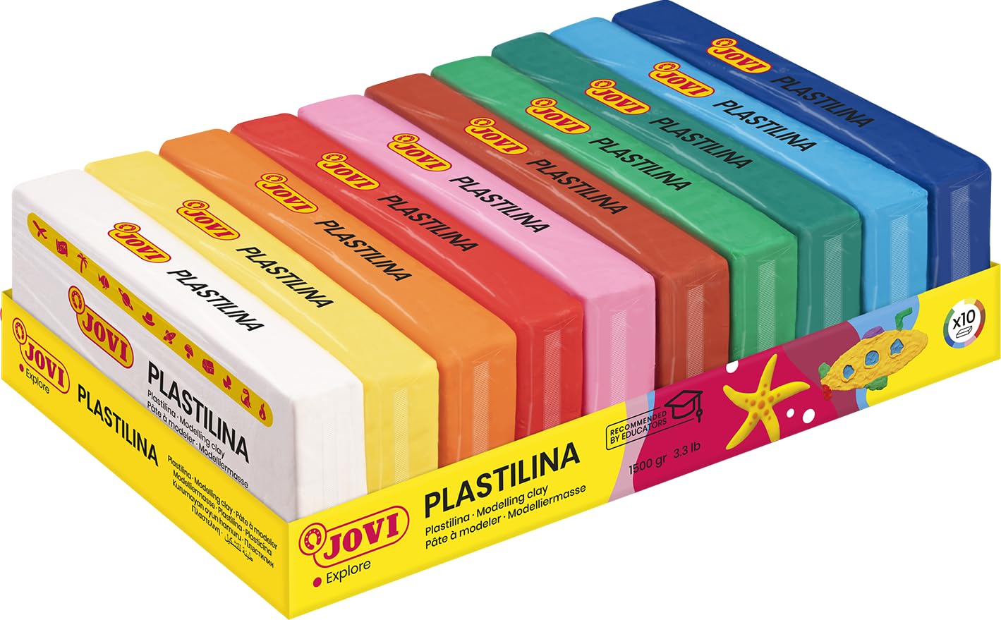 Jovi - Bandeja de plastilina, 10 pastillas, 150 g, colores surtidos (71/10S)