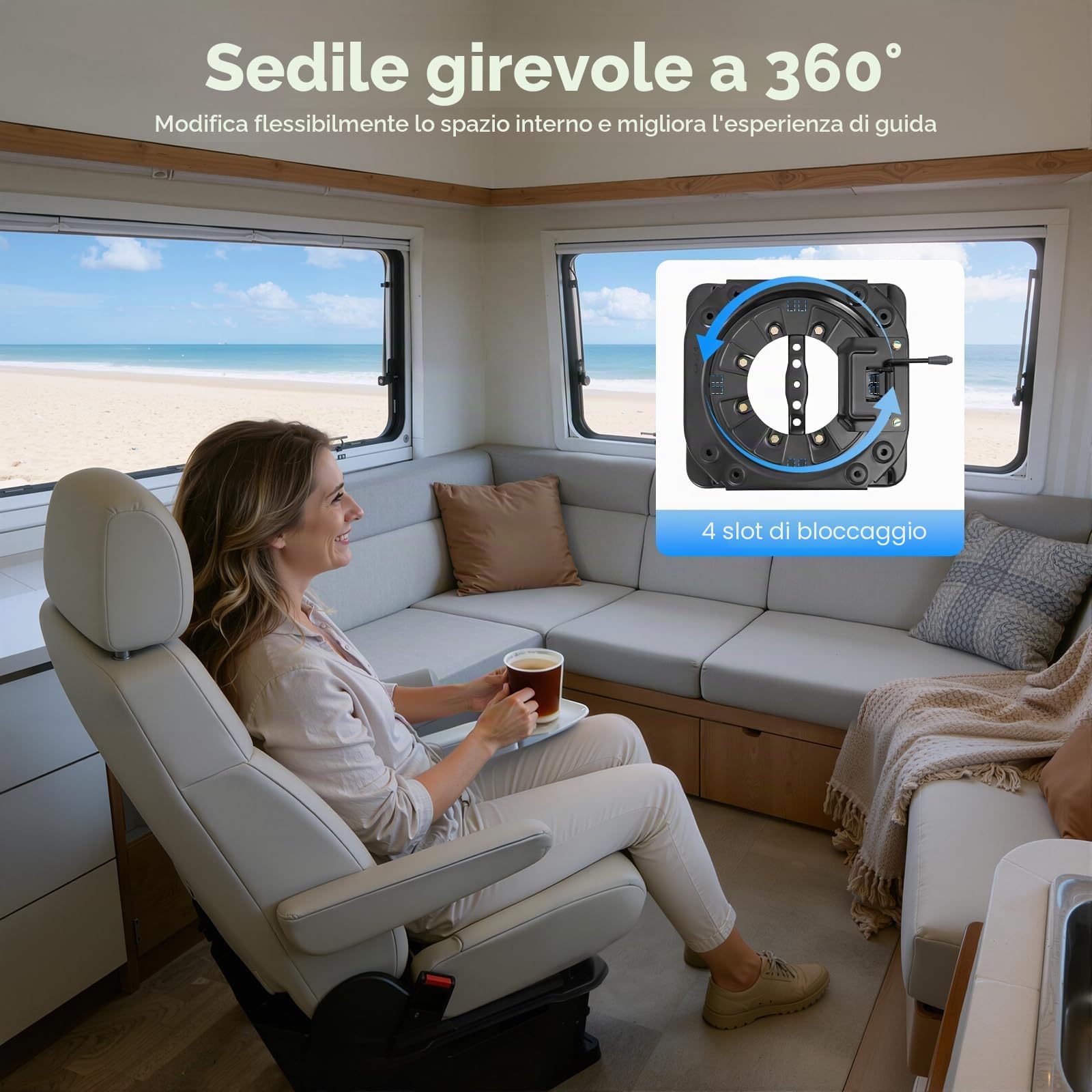 Base Girevole per Sedile, Base Girevole in Lamiera d'Acciaio 360 Gradi, Base Girevole per Seggiolino Pesante per Furgoni, Camper, Autobus, Veicoli Tecnici'