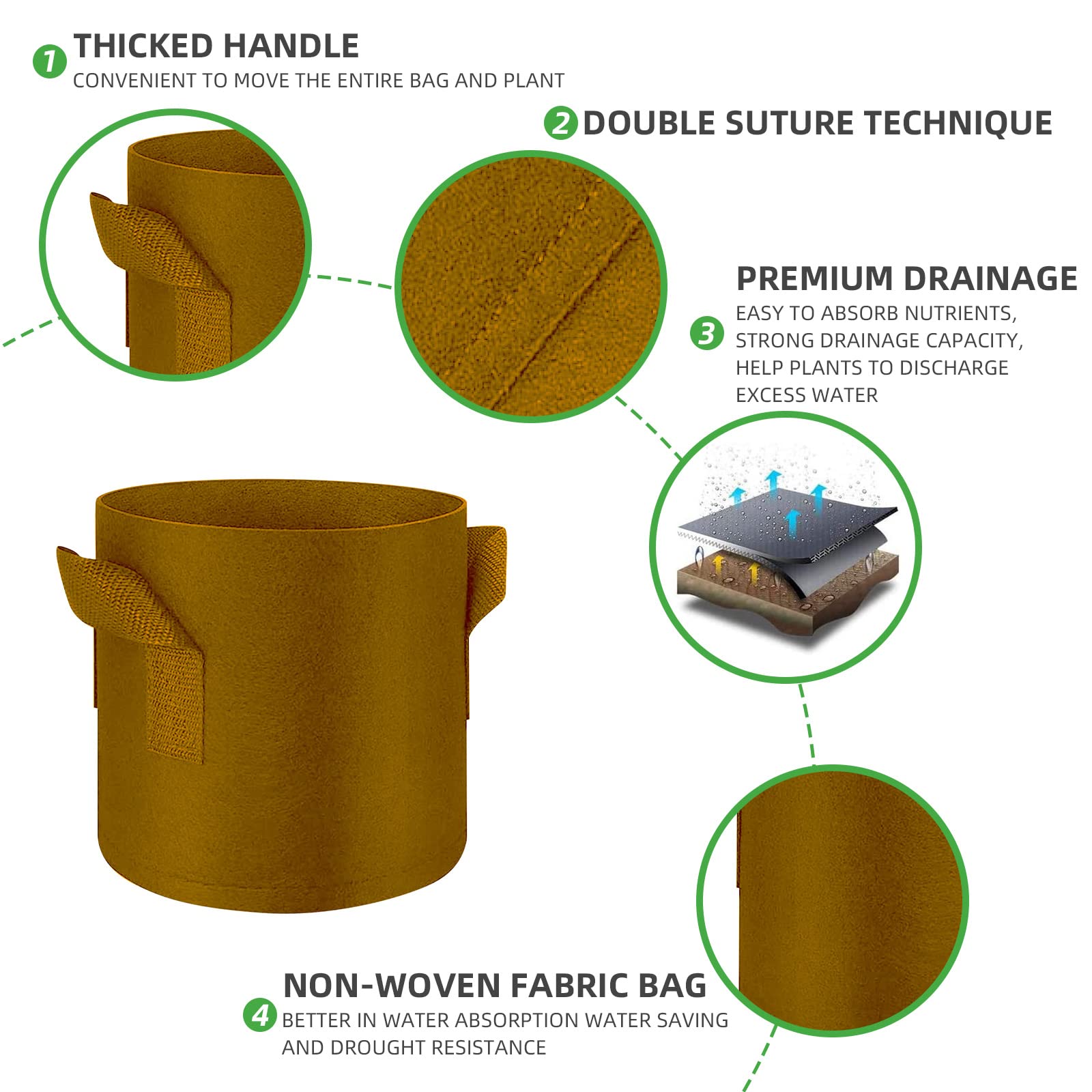 Paquete de 5 Bolsas de Cultivo de 5 galones, macetas de Tela no Tejida Gruesas Resistentes con Asas, Bolsas de Cultivo de Plantas para Verduras, Flores, Plantas, Frutas, marrón