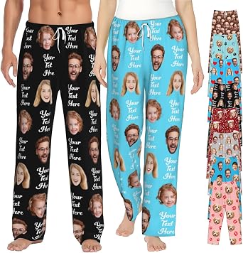 Custom Pajamas Pants for Men Women, Personalized Pajama pants with Photo Pet Face, Customized Pj Bottoms Gifts for Christmas