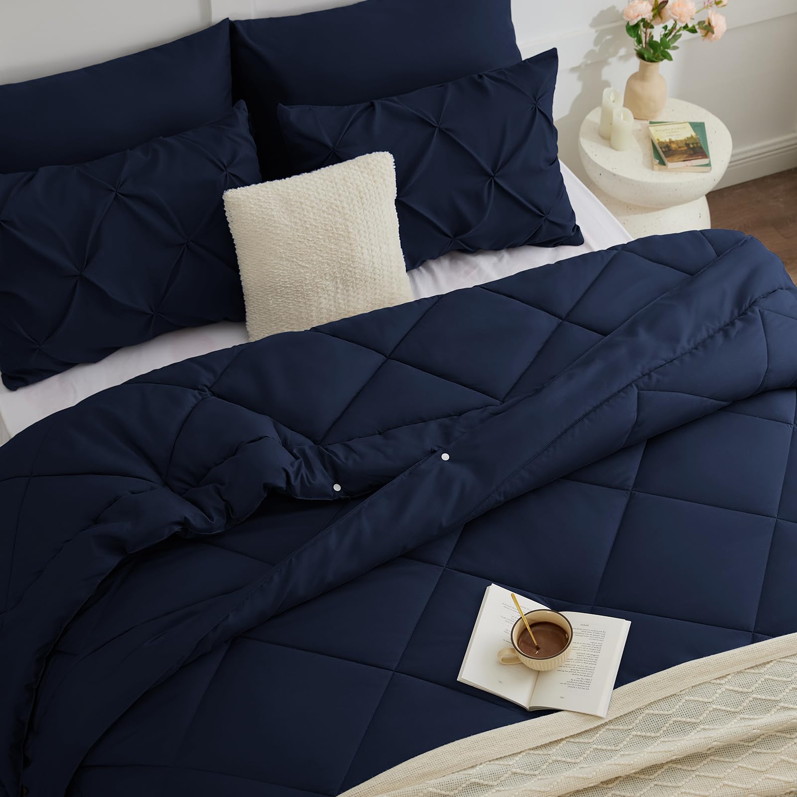 WAVVE Piumino Letto Matrimoniale 4 Stagioni 220x240 cm, Set Piumino Estivo 150gsm 240x220 + Piumino Primaverile/Autunnale 300gsm 220 x 240 = Piumone Matrimoniale Invernale 450gsm, Blu Navy