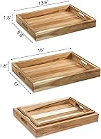 Vista 5 de item_name: VICTORY RELAX Natural Acacia Wooden Rectangular Serving Tray with Handles, Set of 2 (15"x11" & 13.6"x 9.6"), Large Tray for Ottoman