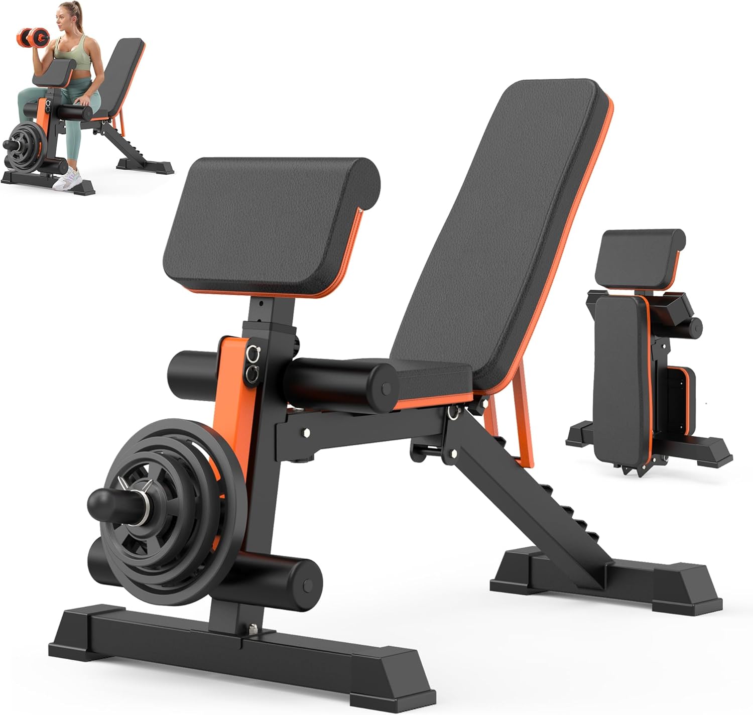 Adjustable Weight Bench, 1000LBS Weight Capacity Foldable Workout Bench, Ideal for Full Body Strength Training, Flat/Incline/Decline Bench Press Versatile Bench for Home Gym W/Leg Extension