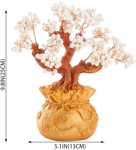 Miniatura 4 de Impresionante árbol de dinero bonsái de perlas blancas artificiales de Feng Shui