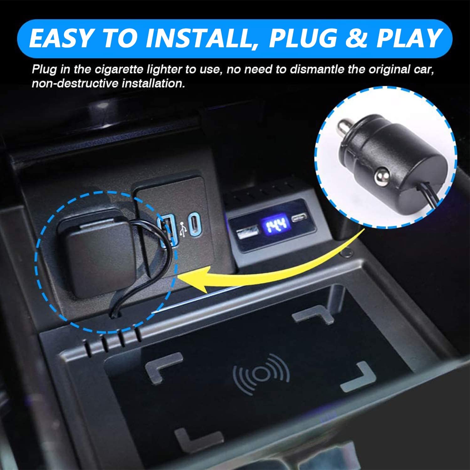 Kabelloses Ladegerät Auto für Ford Explorer Base/XLT/Limited/ST/Platinum/Limited Hybrid 2020-2022, 15W Qi Wireless Schnellladendes Handy-Ladegerät mit QC3.0-USB-Anschluss für iPhone Samsung