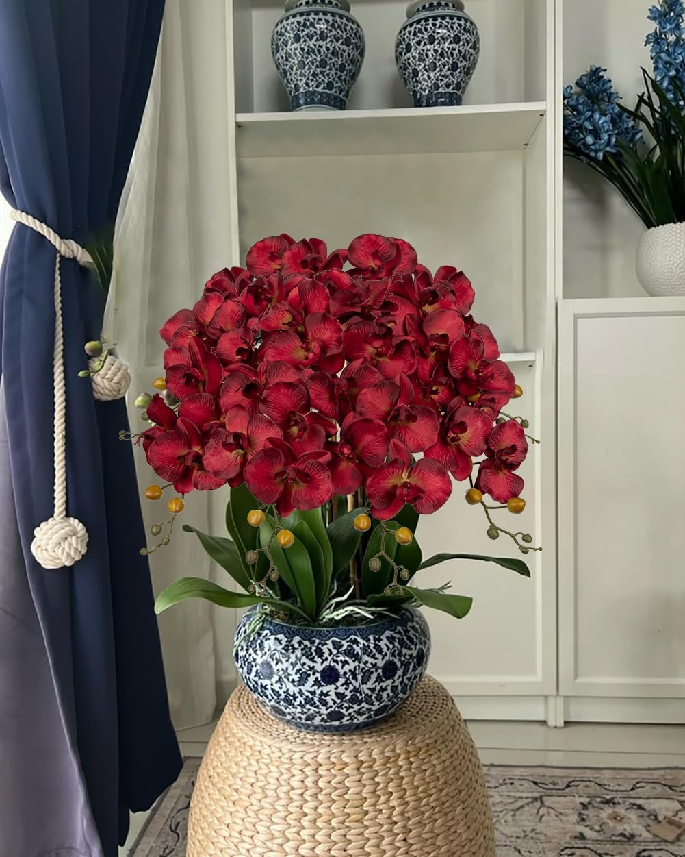 6PCS 32" Artificial Orchid Stems Red Butterfly Orchid Faux Phalaenopsis Flowers for Home Wedding Centerpieces Office Table Decorations Real Touch Silk Orchids for DIY Floral Arrangements