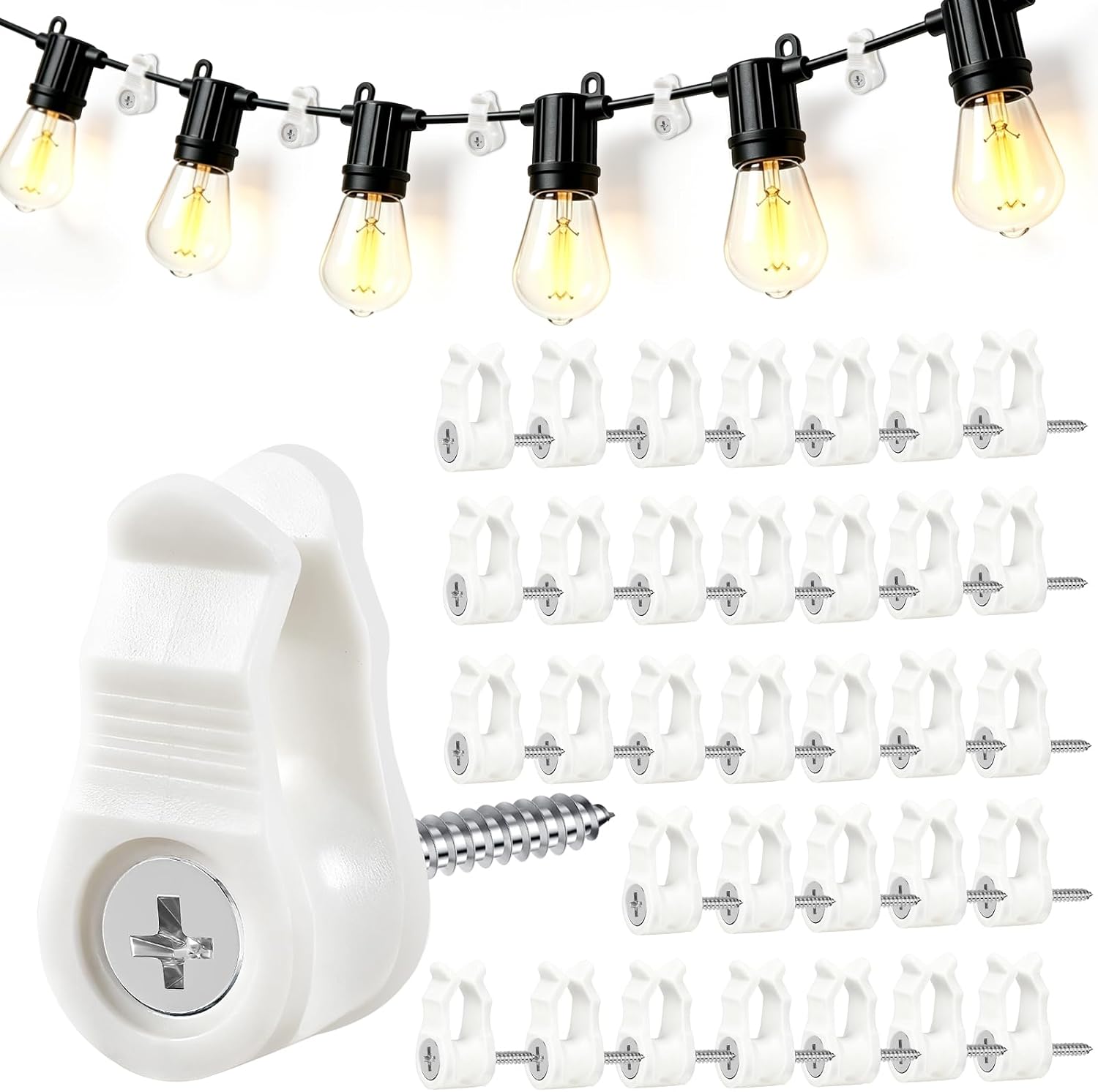 80 Pack Hooks for Outdoor String Lights, Waterproof Screw-in Light Hanger Hooks with Storage Bag, Light Hanging Hooks for Indoor and Outdoor Use Wire, Cable, Fairy Lights, Wind Chimes (White)