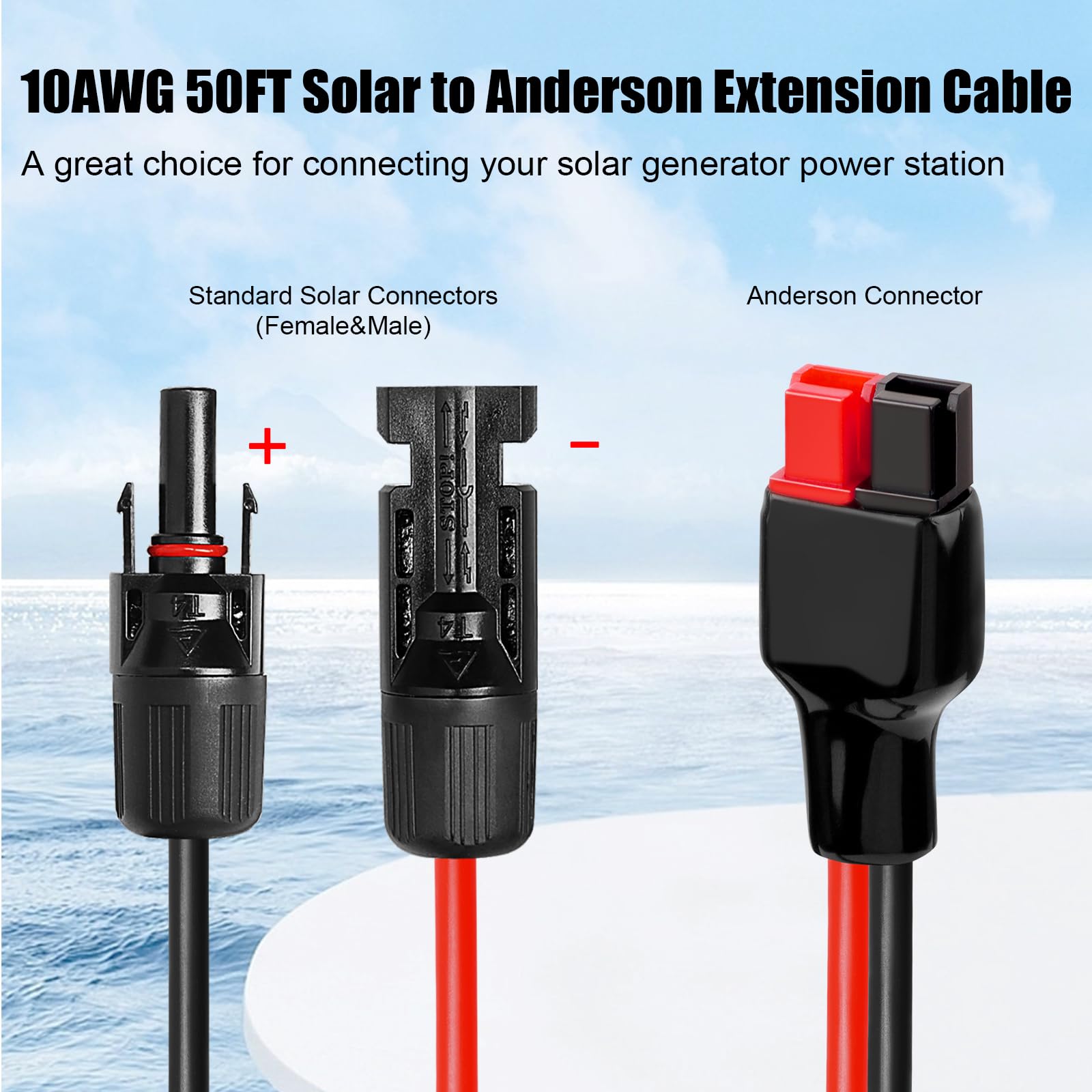 MOOKEERF Cable de panel solar de 10 AWG a conector Anderson, cable de extensión solar de 50 pies con conector estilo Anderson para estación de energía portátil, panel solar, generador solar