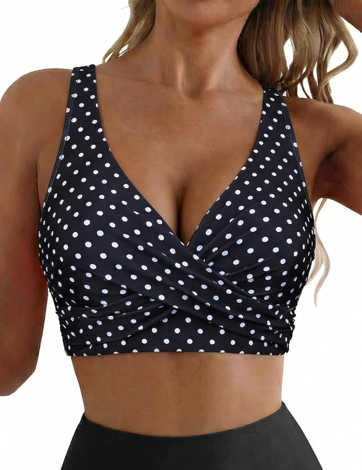 Hilor Women's Push Up Bikini Top Underwire Swimsuits Twist Front Bikini Bathing Suit Tops Sexy V Neck Swim Top Only