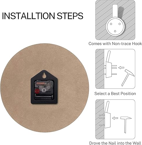 Miniatura 6 de LOKMU Reloj silencioso sin tictac de 10 pulgadas, reloj de pared redondo, decorativo para sala de estar, cocina, hogar, baño, dormitorio, oficina o