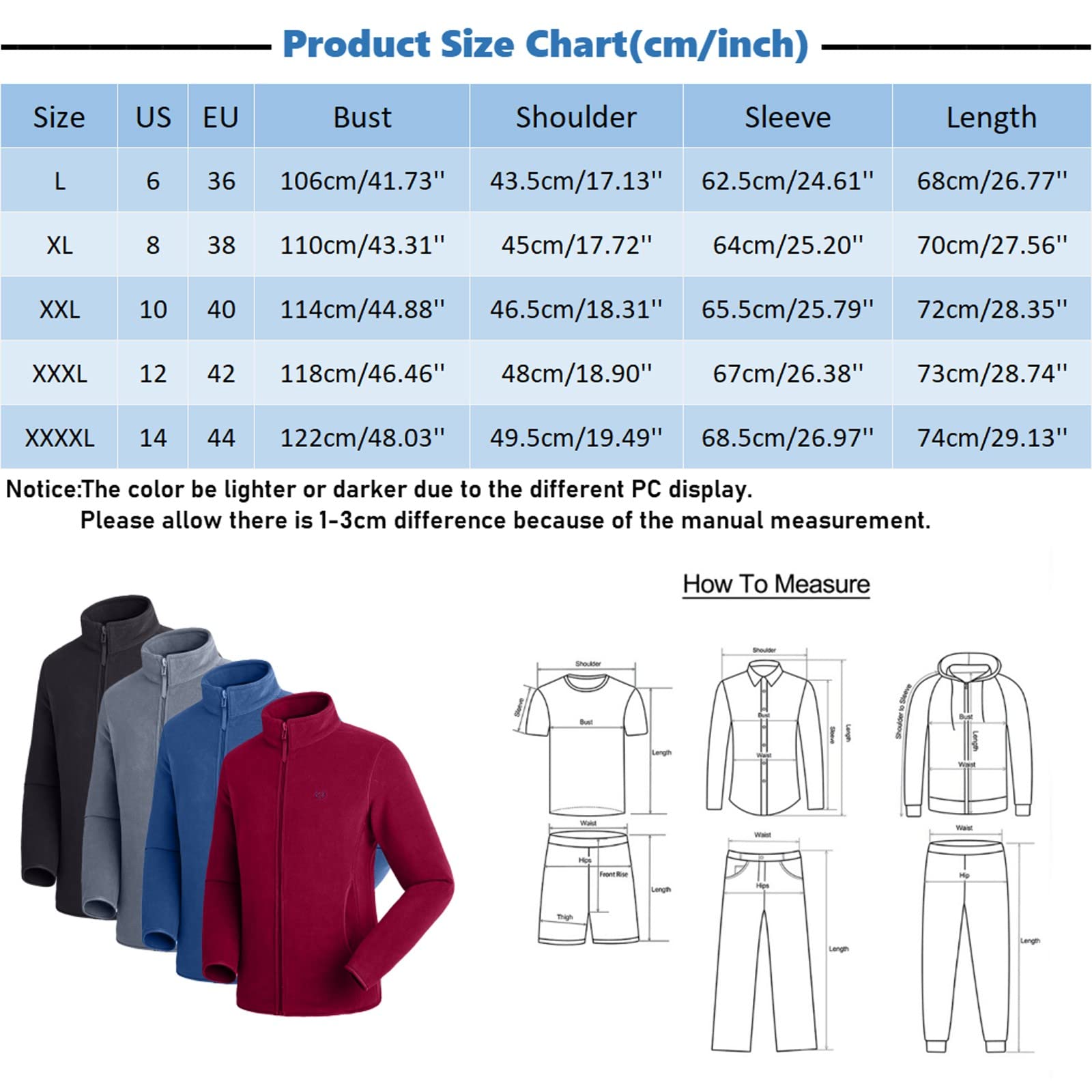 Polaire Homme Veste Sweatshirt Chaude Manches Longues Hiver Zippé Blouson Fleece Gilet avec Poches De Randonnée Jacket