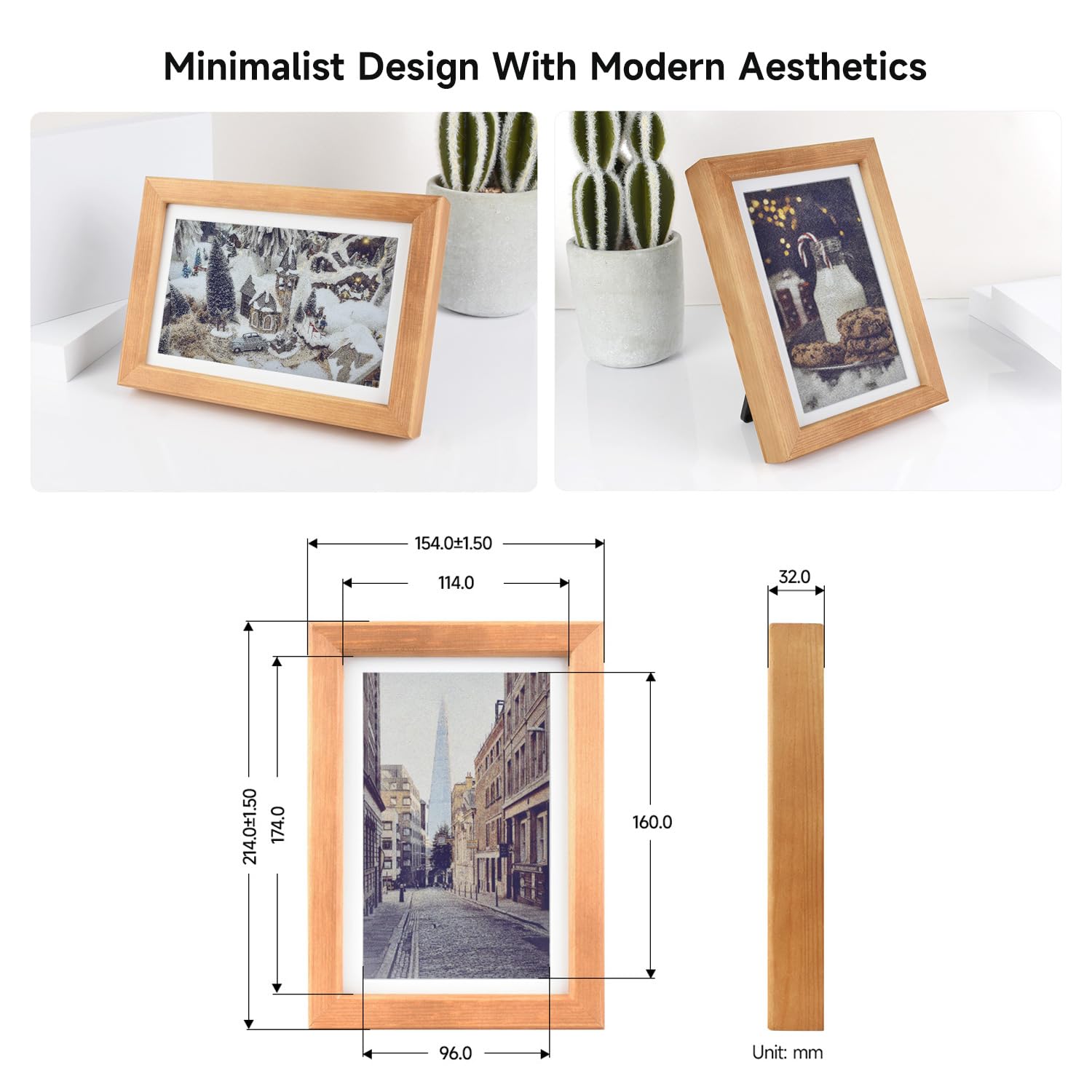 Waveshare 7.3inch E6 Full Color E-Paper with Solid Wood Photo Frame, Ultra-Long Standby, 800 x 480 Resolution(Batt NOT Included)