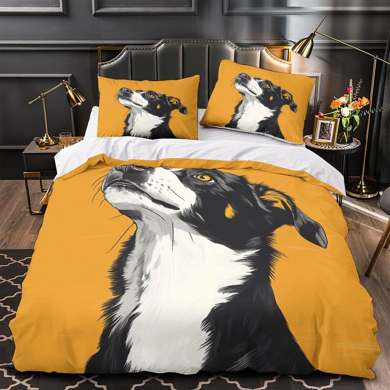 Housse de couette chien 3D en microfibre 200x200 cm avec ses 2 taies d'oreiller