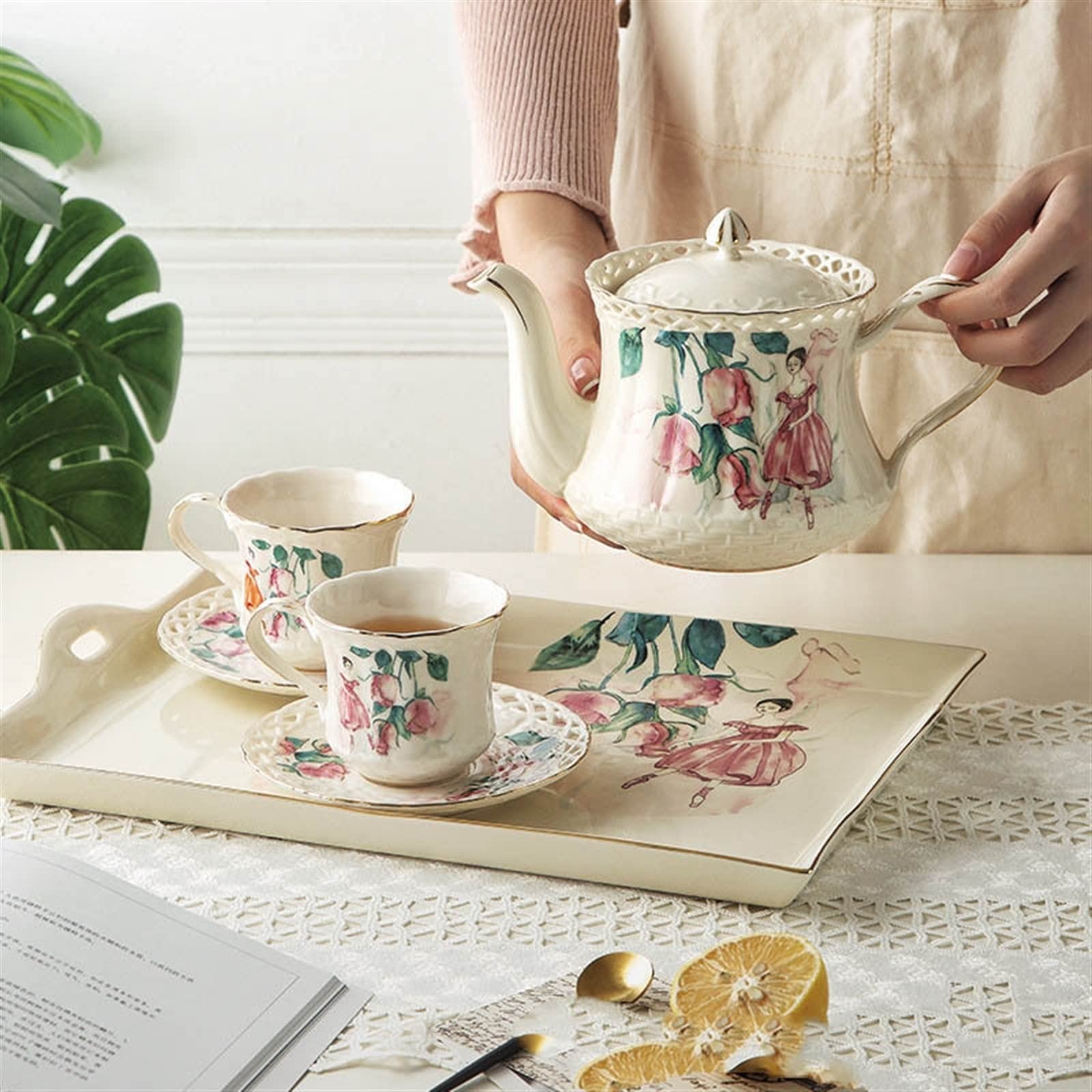 850ML Nordic Exquisite Teapot Duża pojemność pozłacany pusty ceramiczny czajnik czajnik popołudniowa herbata kawa