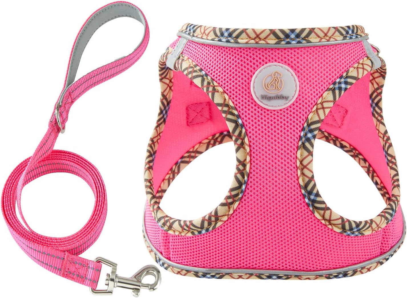 Dog Harness Small Sized and Leash Set, No Pull Soft Mesh Puppy Vest, Reflective Breathable Lightweight Pet Harness, Harness for Small, Medium Dogs, Cats (Rose Red, L)