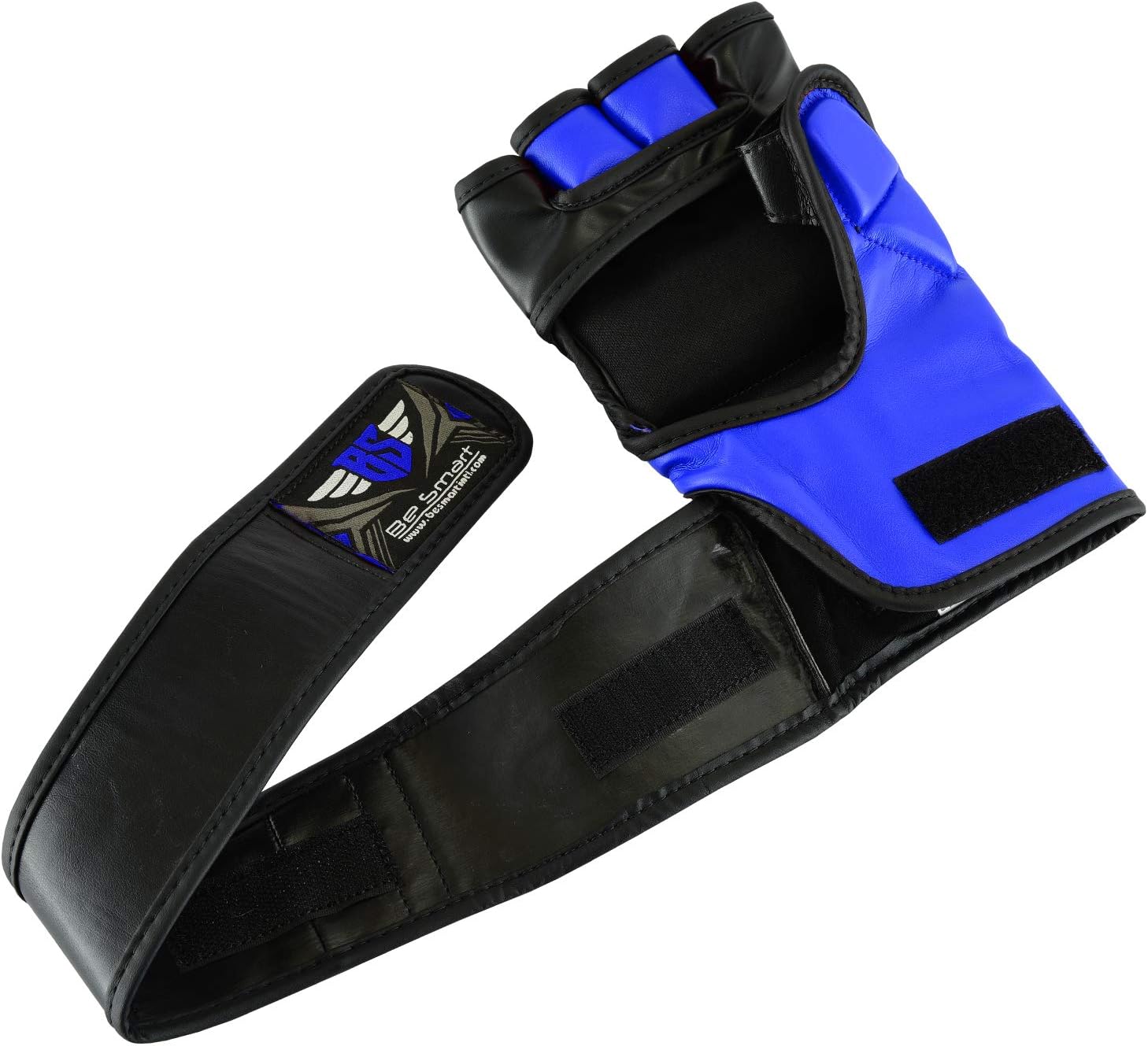 BeSmart Auth. Rex Leather MMA Grappling Gloves Boxing Punch Bag UFC Gel Tech Muay Thai (Blue, Medium)