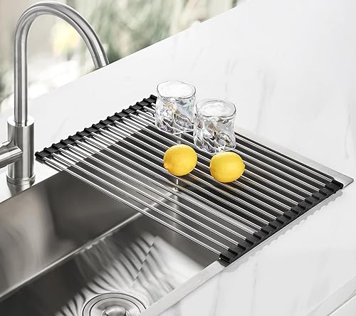 Miniatura 8 de Tomorotec Escurridor de platos enrollable de 17.7 x 12.5 pulgadas para colocar sobre el fregadero, para fregadero de cocina, accesorios multiusos,