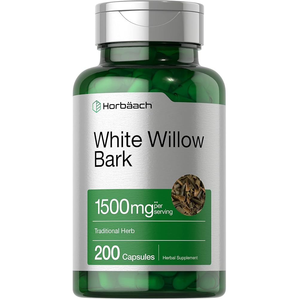 Horbach White Willow Bark Capsules | 1500mg | 200 Pills | Max Strength | Non-GMO, Gluten Free Herb Extract
