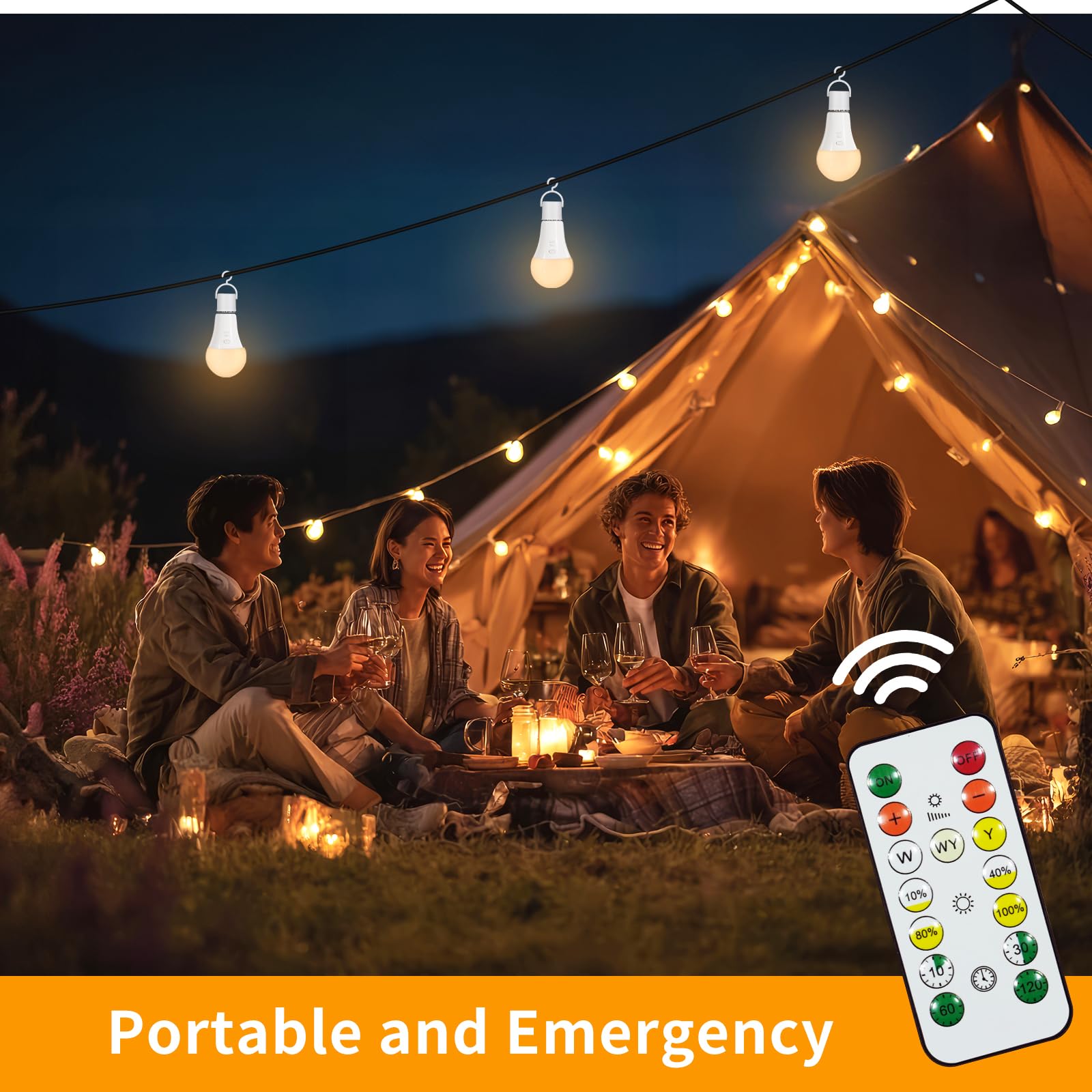 Ampoule Rechargeable USB-C Avec Télécommande - Ampoule E27 Dimmable 3 Couleurs - 7W Touch Control Ampoules avec Fonction de Timing - D'urgence pour Camping, Randonnée, 4 Pack