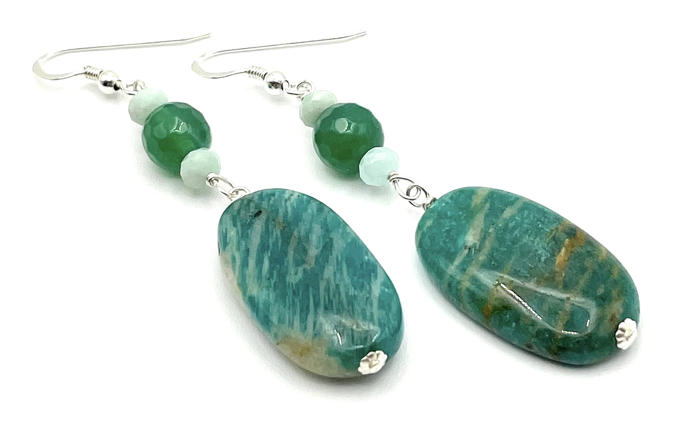 Pendientes de Agata Verde y Amazonita Turquesa, Plata 925, Joyas Artesanales, Estilo Moderno, Regalo para Mujer
