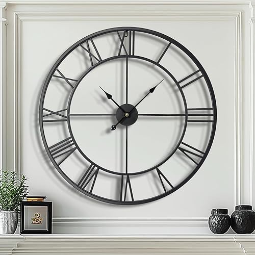 Miniatura 10 de Tatub Reloj de Pared Grande de 24 Pulgadas para Decoración de Sala de Estar, Números Romanos Moderno Redondo Decorativo de Metal Reloj de Pared