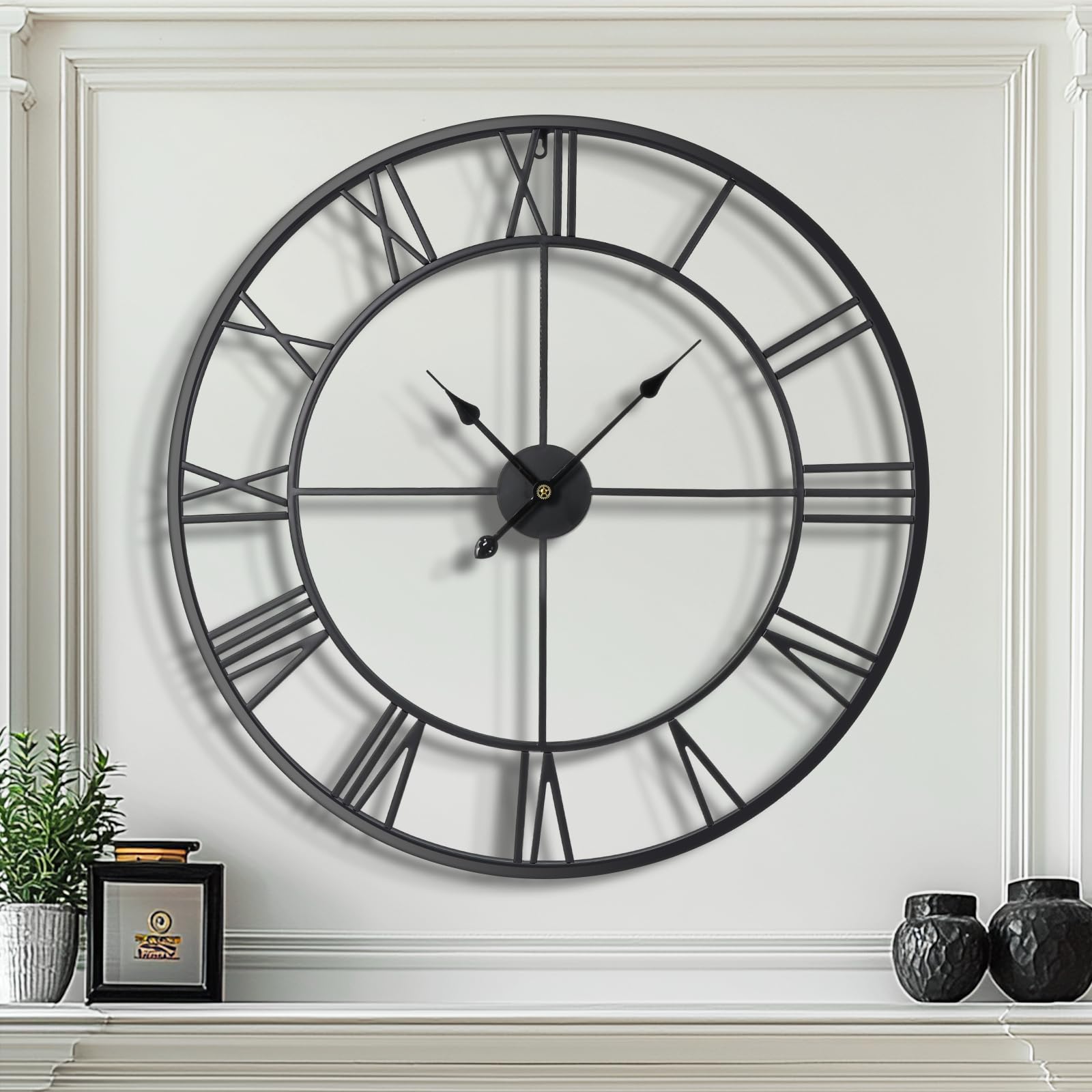Tatub Orologio da parete grande da 81 cm per decorazione soggiorno, numeri romani, moderno, rotondo, decorativo, in metallo, grande orologio da parete per camera da letto e cucina, silenzioso, senza