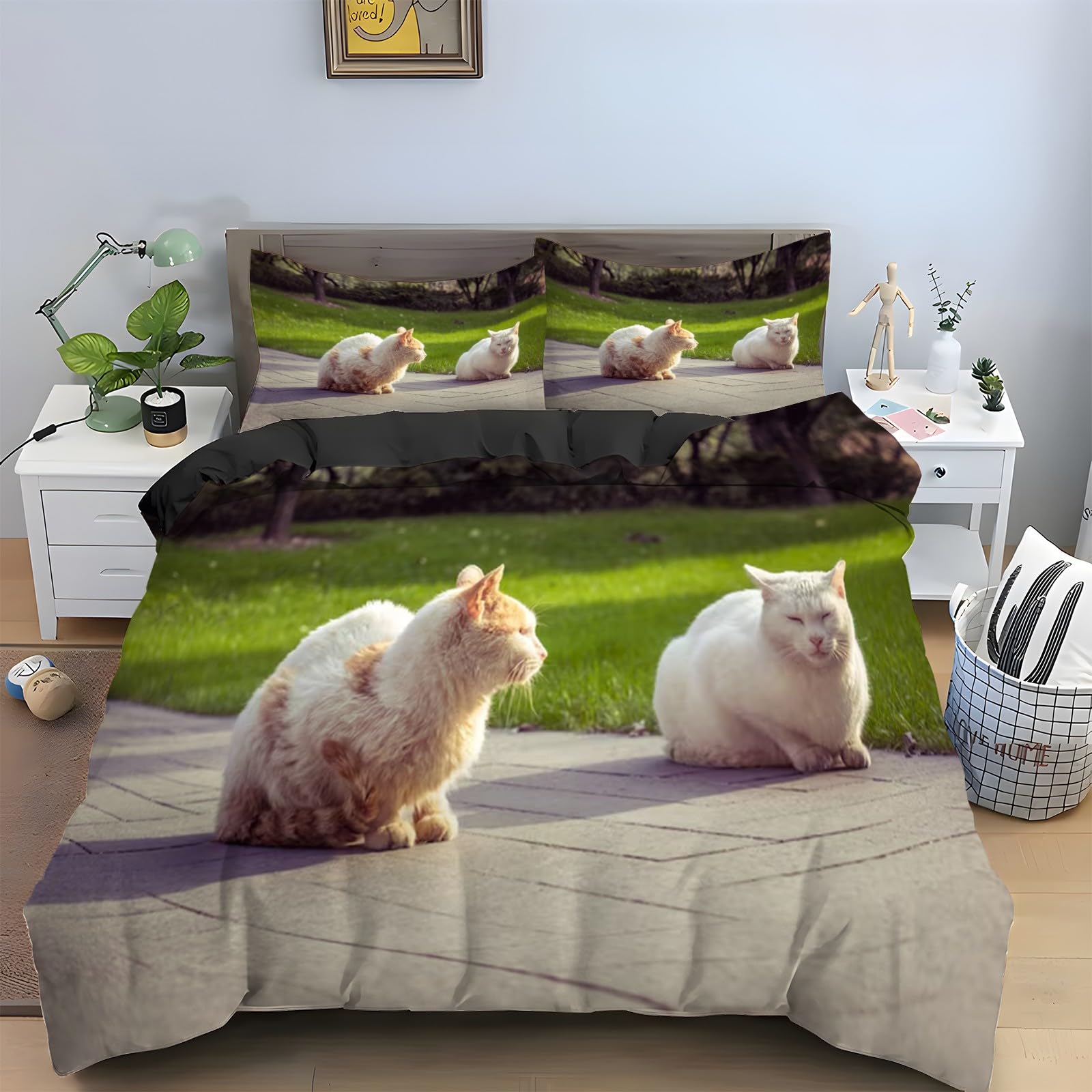 Housse de couette 240 x 260 animal parure de lit 2 personnes linge de lit chat