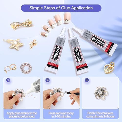 Miniatura 6 de 3 piezas de pegamento de joyería B7000 para fabricación de joyas, pegamento transparente de 0.5 fl oz, pegamento transparente para manualidades,