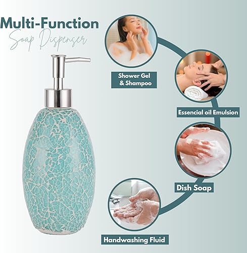 Miniatura 5 de Escenzy Elegante juego de accesorios de baño verdes de 4 piezas  Lujoso dispensador de jabón de vidrio, soporte para cepillo de dientes, tarro de