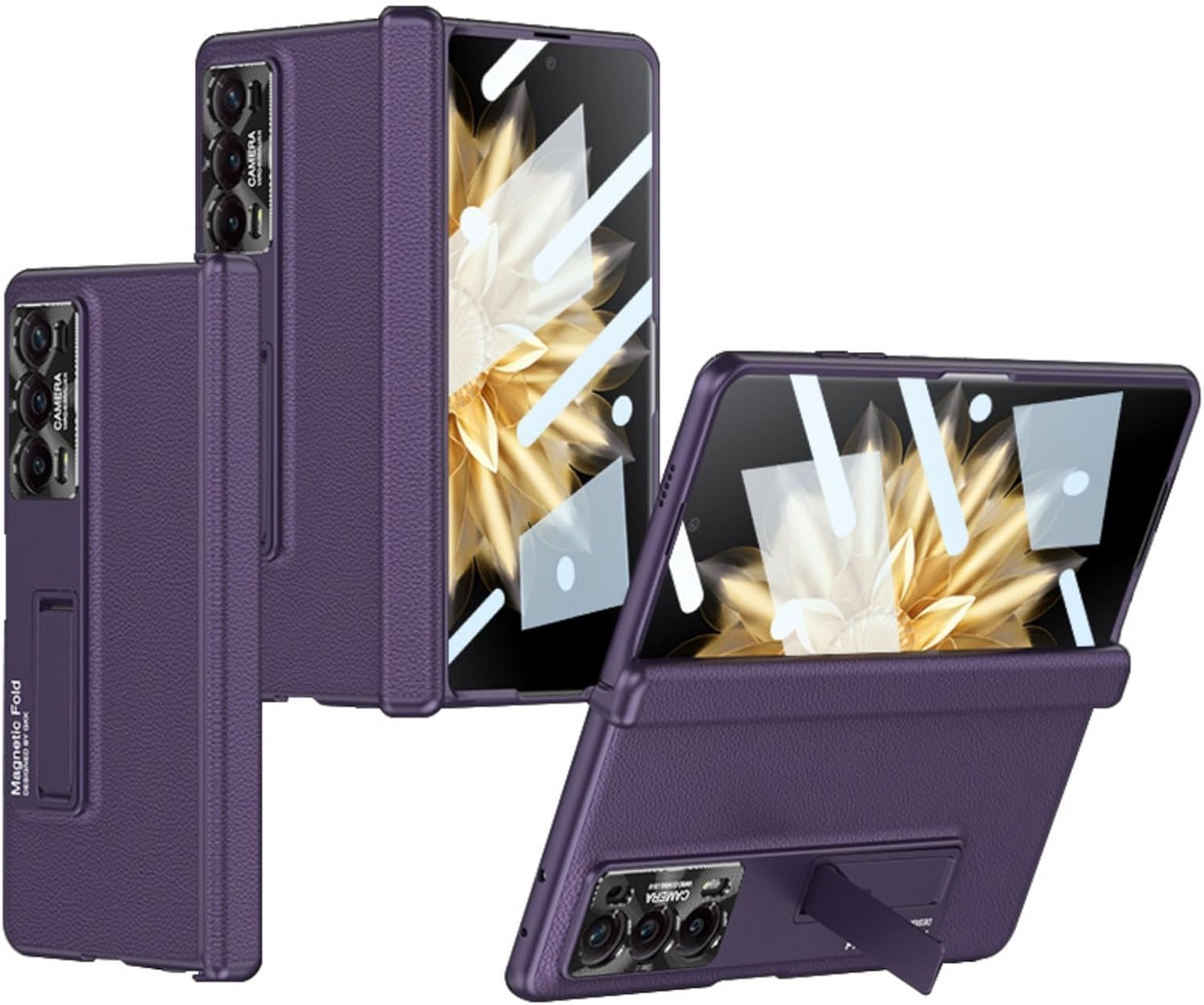 Case for Honor Magic V2, Shockproof, Drop-Proof and Anti-Scratch Case with Stand and Screen Protector, PU Leather Armor Protective (Black1,for Honor Magic V2)