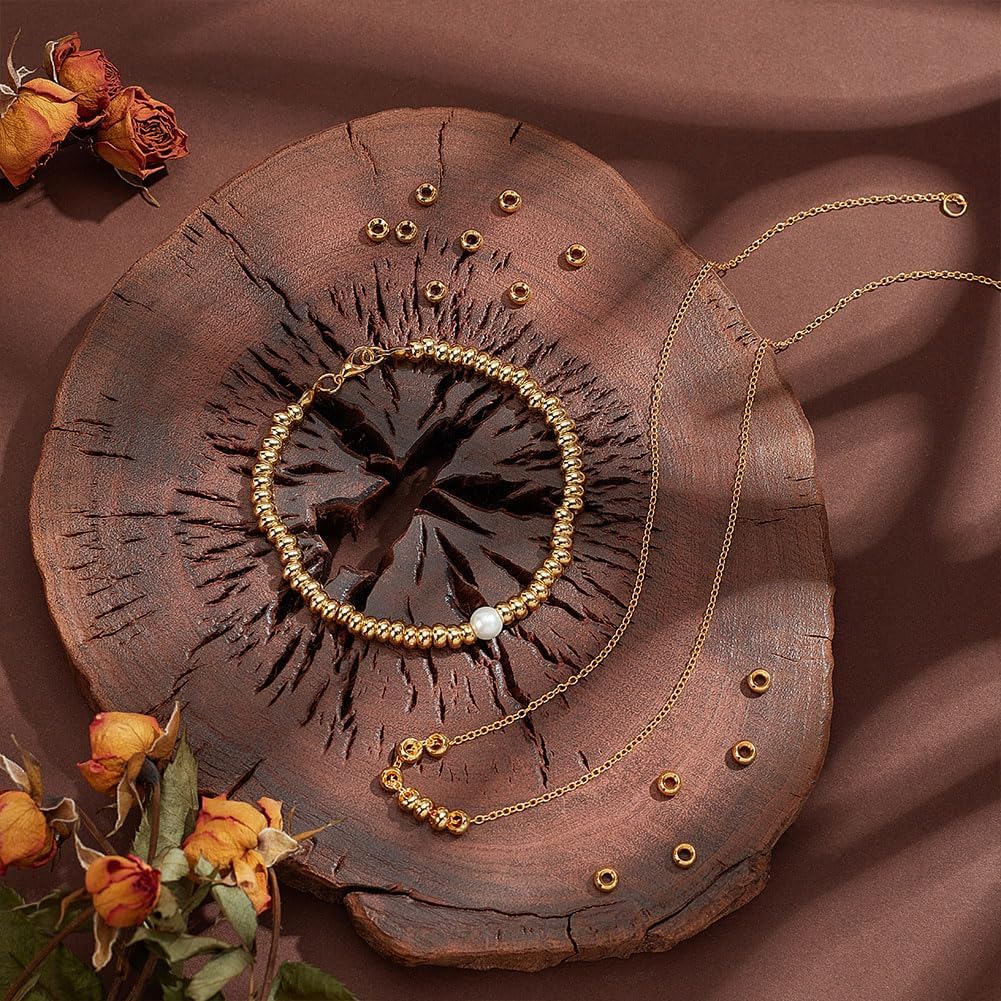 PH PandaHall 150pcs 18K Gold Spacer Beads, 5mm Flat Round Heishi Beads Rondelle Disc Bead Loose Bead Metal Spacers for Summer Stackable Necklace Bracelet Jewelry Making DIY Craft - Image 5