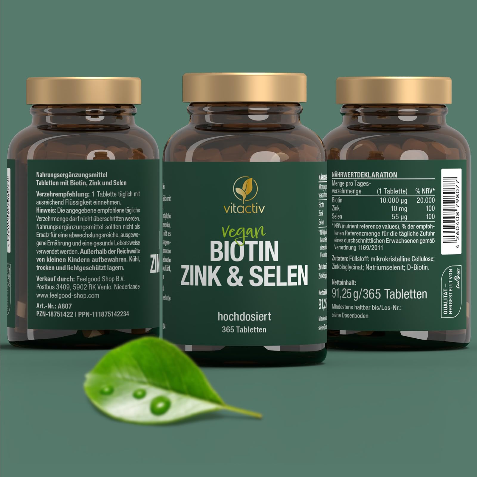 VITACTIV Biotin Zink Selen - Haut Haare Nägel Tabletten, Hochdosiert mit 10000 mcg Biotin pro Tagesverzehr - Herstellung in Deutschland, Laborgeprüft - Vegan, Zuckerfrei - 1095 Stück, Jahresvorrat