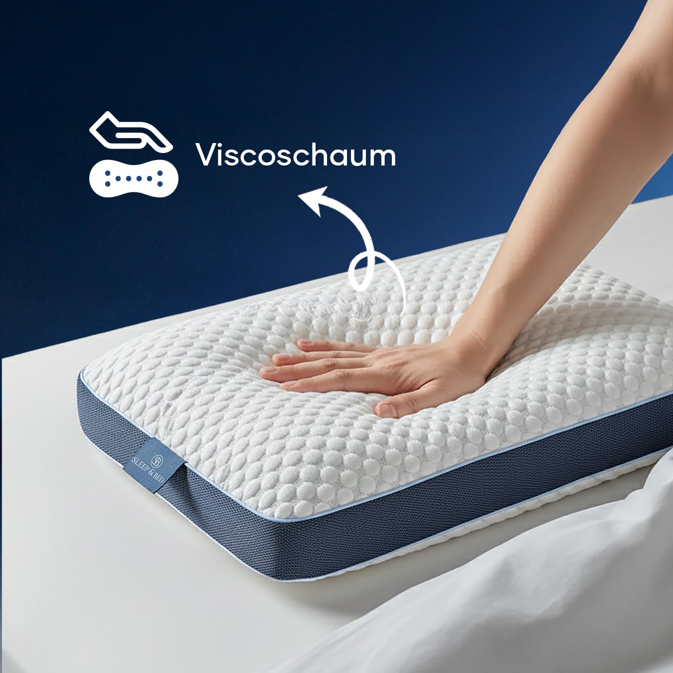 SLEEP & BED Kühlendes Kopfkissen 40x60 cm, Ergonomisches Memory Foam Kissen, Kühlkissen gegen Nachtschweiß, Atmungsaktives Nackenkissen für Seiten-, Rücken- & Bauchschläfer, Waschbarer Bezug