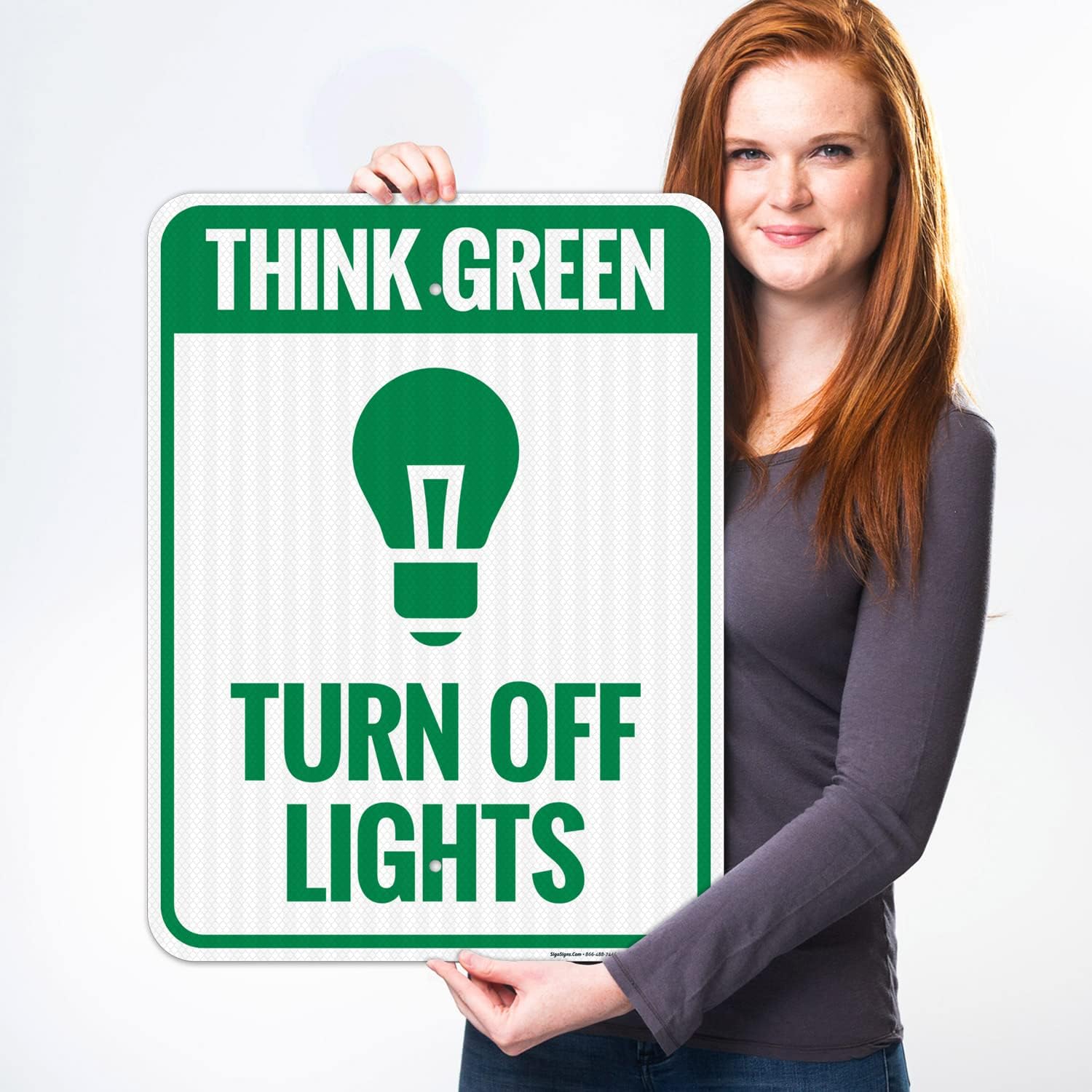 Think Green Turn Off Lights with Symbols Sign, 18x24 Inches, 3M EGP Reflective .080 Aluminum, Fade Resistant, Made in USA