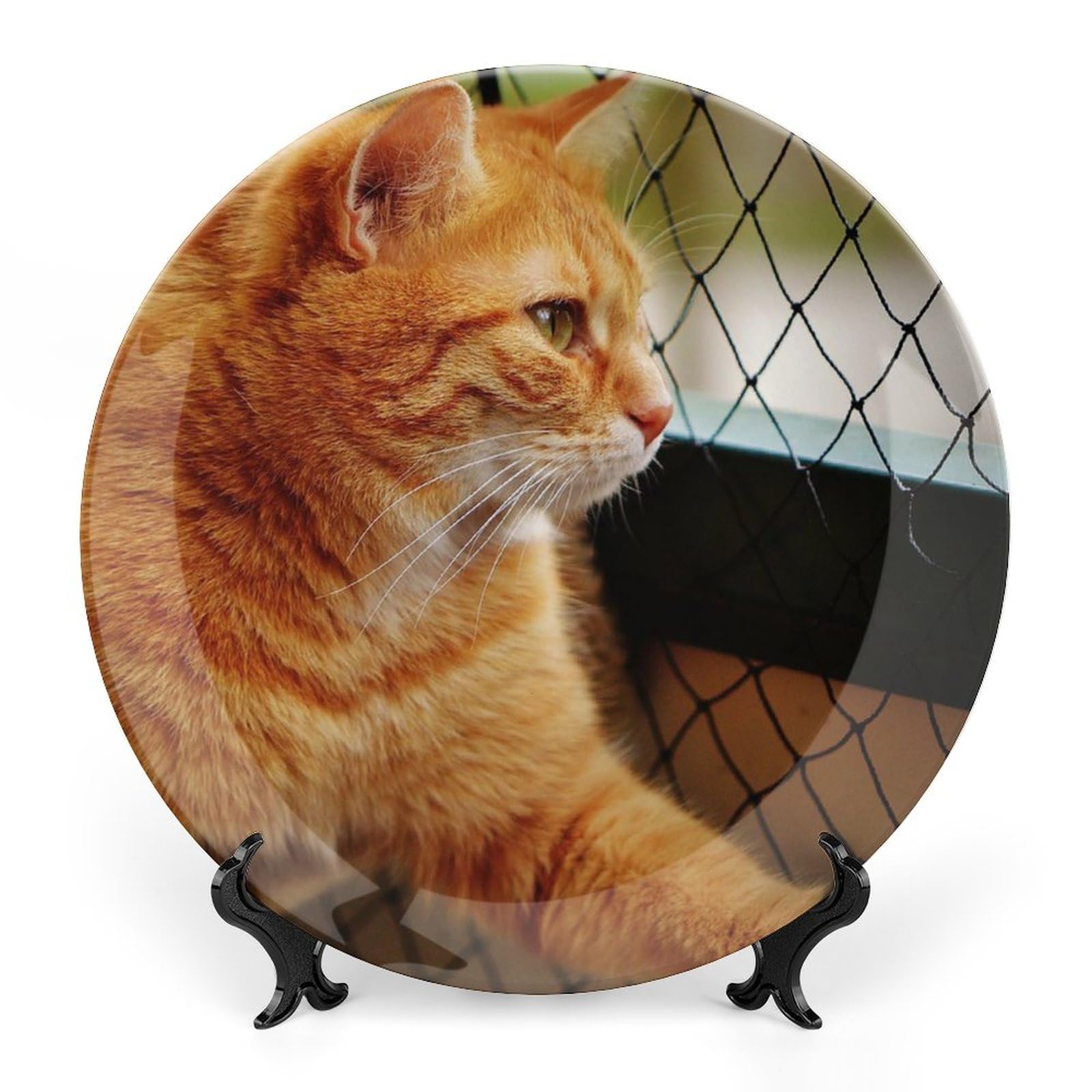 Lonely Cat Commemorative Decorative Plates for Wall Hanging Decor 6" Ceramic Holiday Party Wedding Collection Porcelain Plate with Display Stand New Year Seasonal Home Decoration