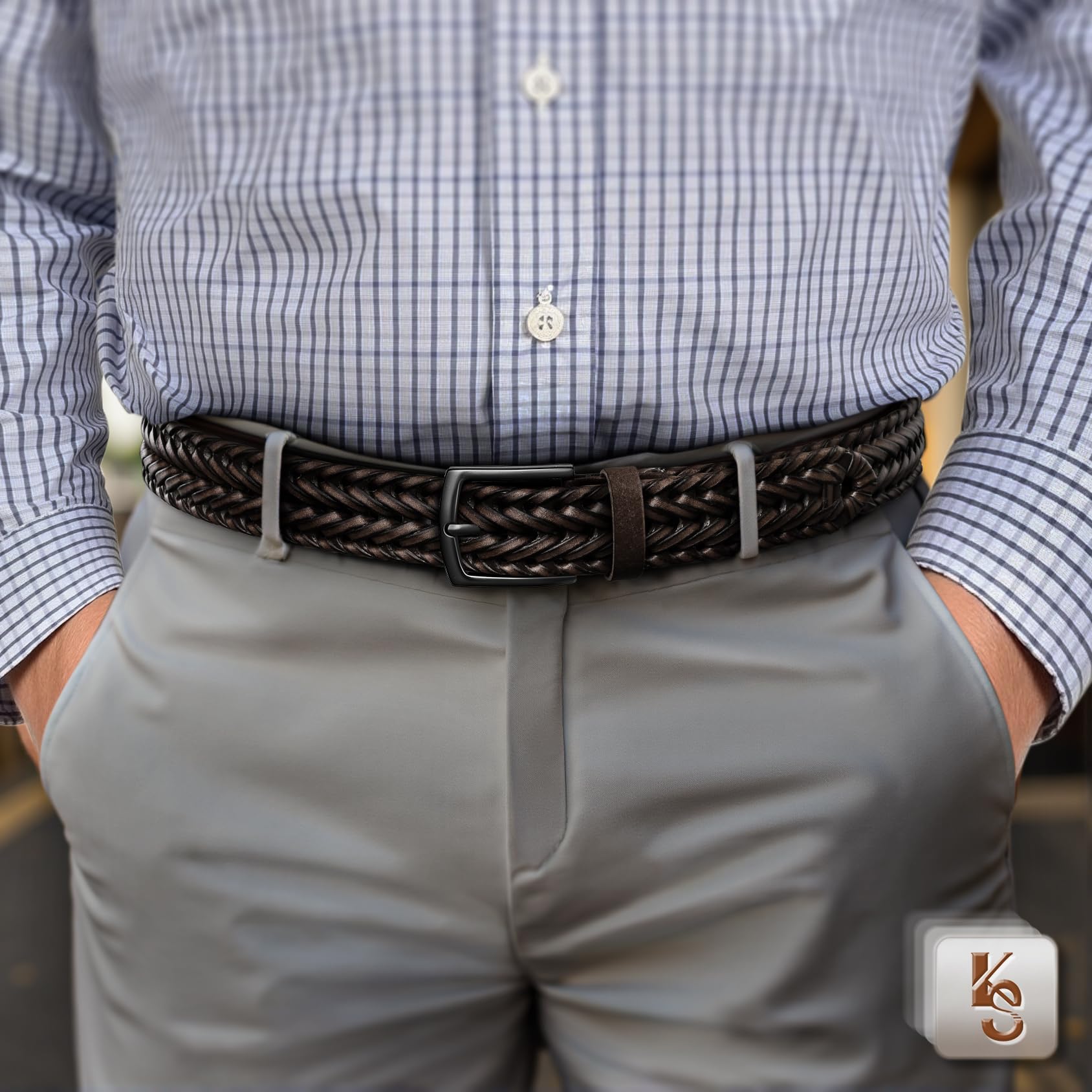 KEMISANT Ceinture tressée confortable pour homme décontracté jean golf 3,5 cm