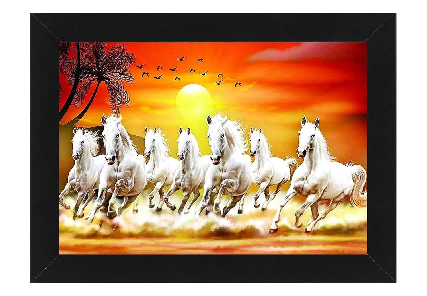 Decor Production Lucky 7 Running Horses Vastu Wall Framed Painting For