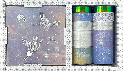 Miniatura 9 de allydrew Juego de cinta washi decorativa de papel de aluminio dorado y calcomanías para papelería, diario, fabricación de tarjetas (10 rollos y 10