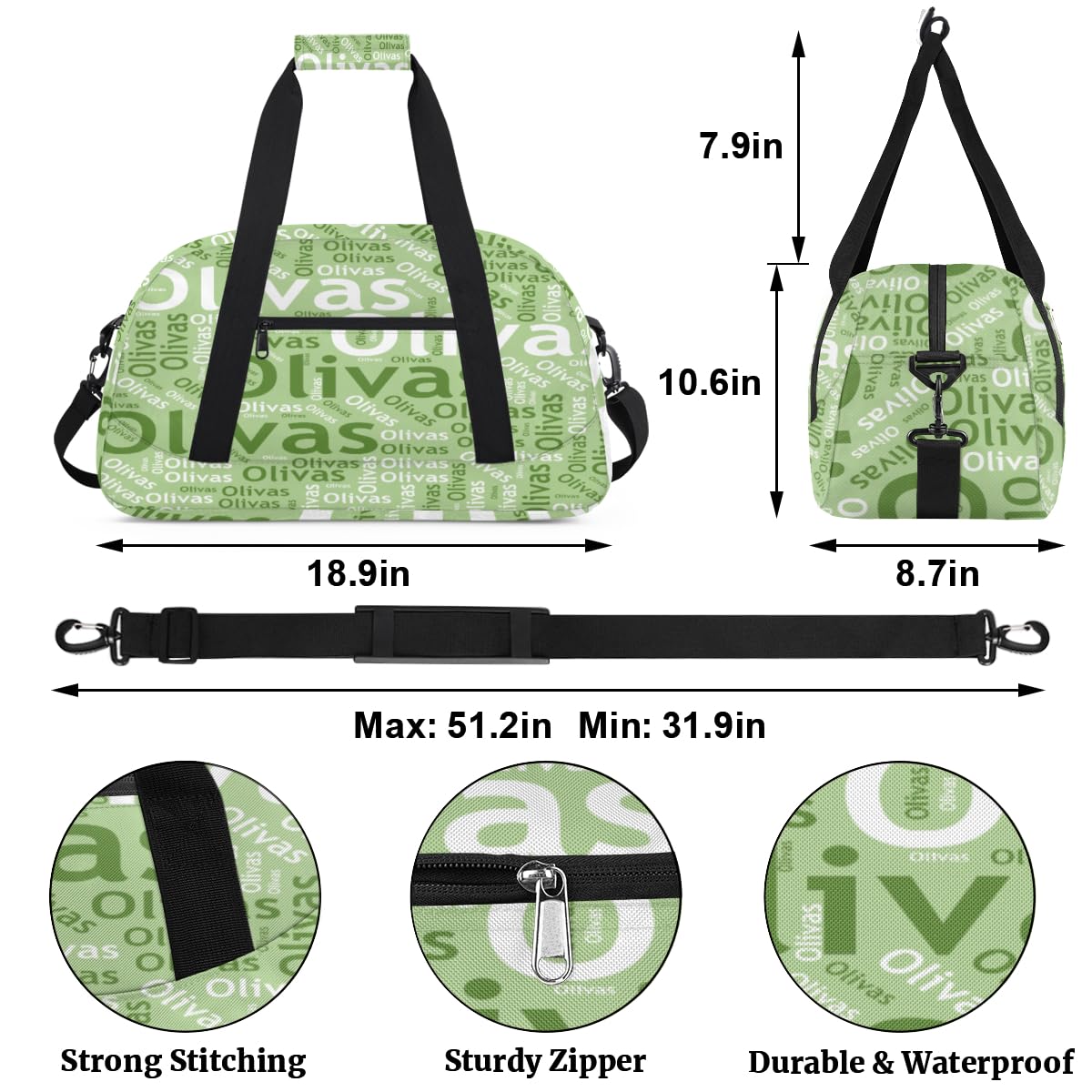 Personalized Dance Bag Gymnastics Bag for Girl, Custom Sport Duffel Bag for Boy, Kids Gym Bag Weekender Bags for Travel Sport Green White