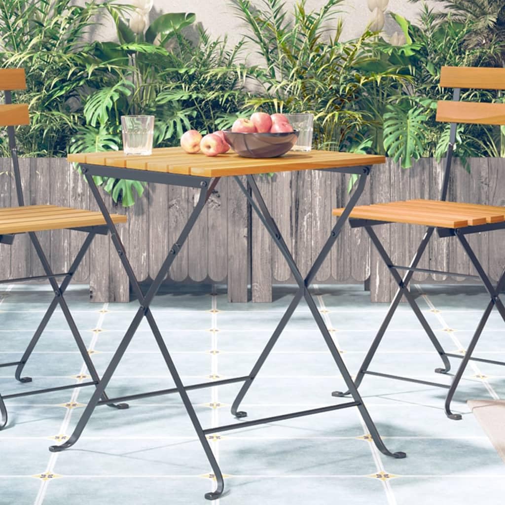 Tavolo da bistrot pieghevole in legno di acacia massiccio, 55 x 54 x 71 cm, tavolo da giardino con gambe in acciaio per stabilità, ideale per bevande e cibi all'aperto
