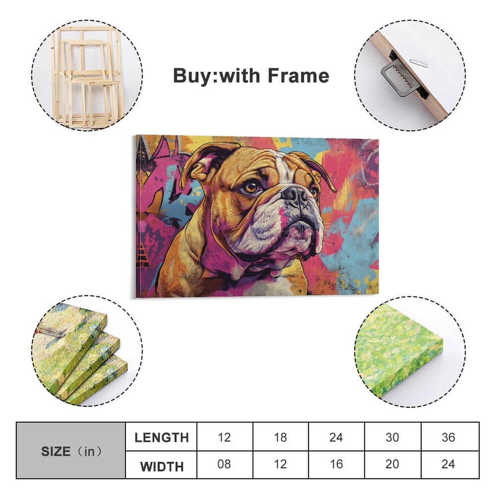 ZHUICHENG BULLdog obraz na płótnie / mural / sztuka ścienna - obraz olejny 3D do salonu, sypialni i biura. Trwałe kolory i łatwa konserwacja 20x30 cali (50x75 cm)